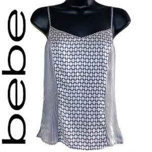 Bebe White/Navy Blue Contrast/Striped Women’s Tank Top Size XXS